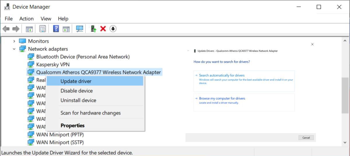How to update the network driver in Windows 10