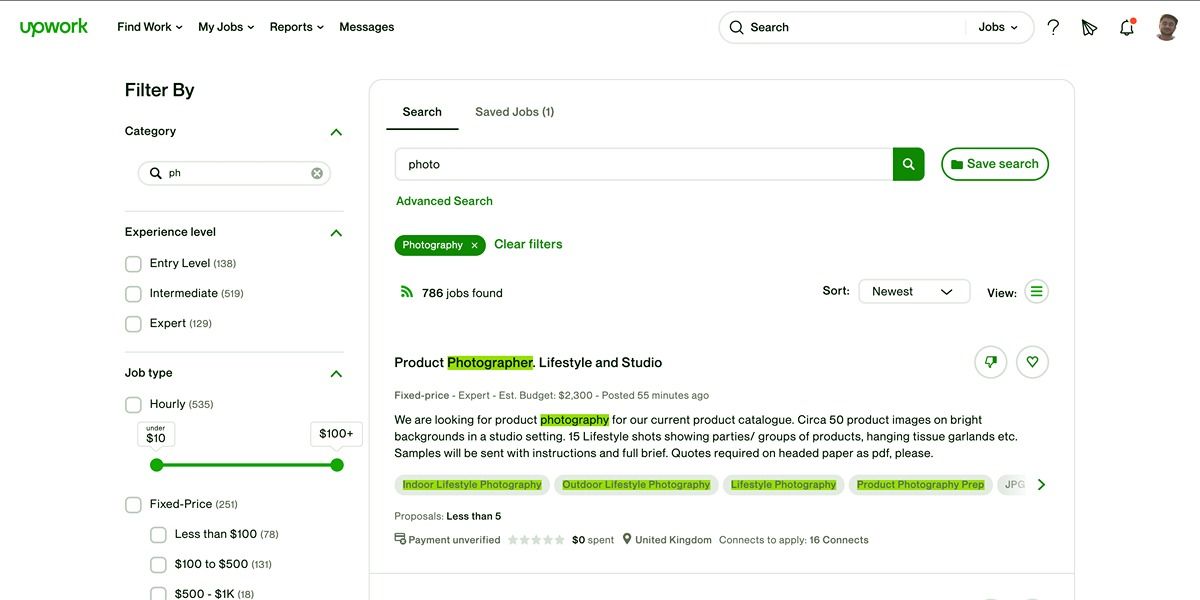 مشاغل عکاسی در upwork