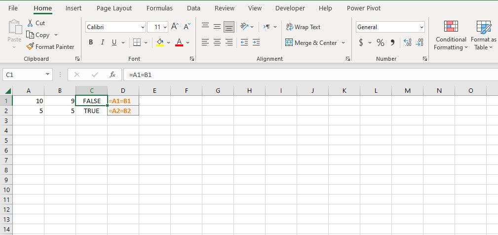 Excel Check If Two Cells Are Equal