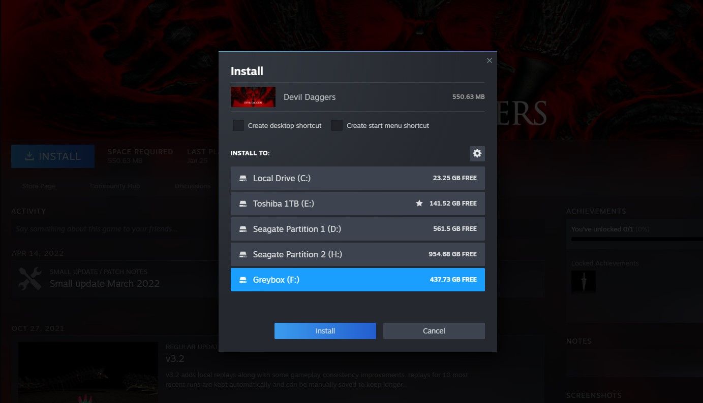 Validating Steam game on external drive by installing it