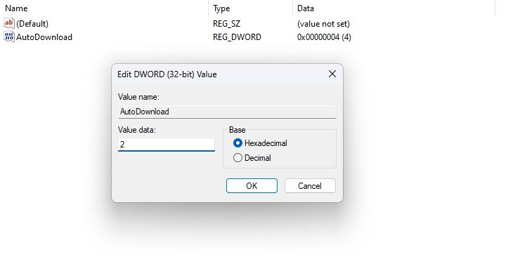 Value data option in the Registry Editor