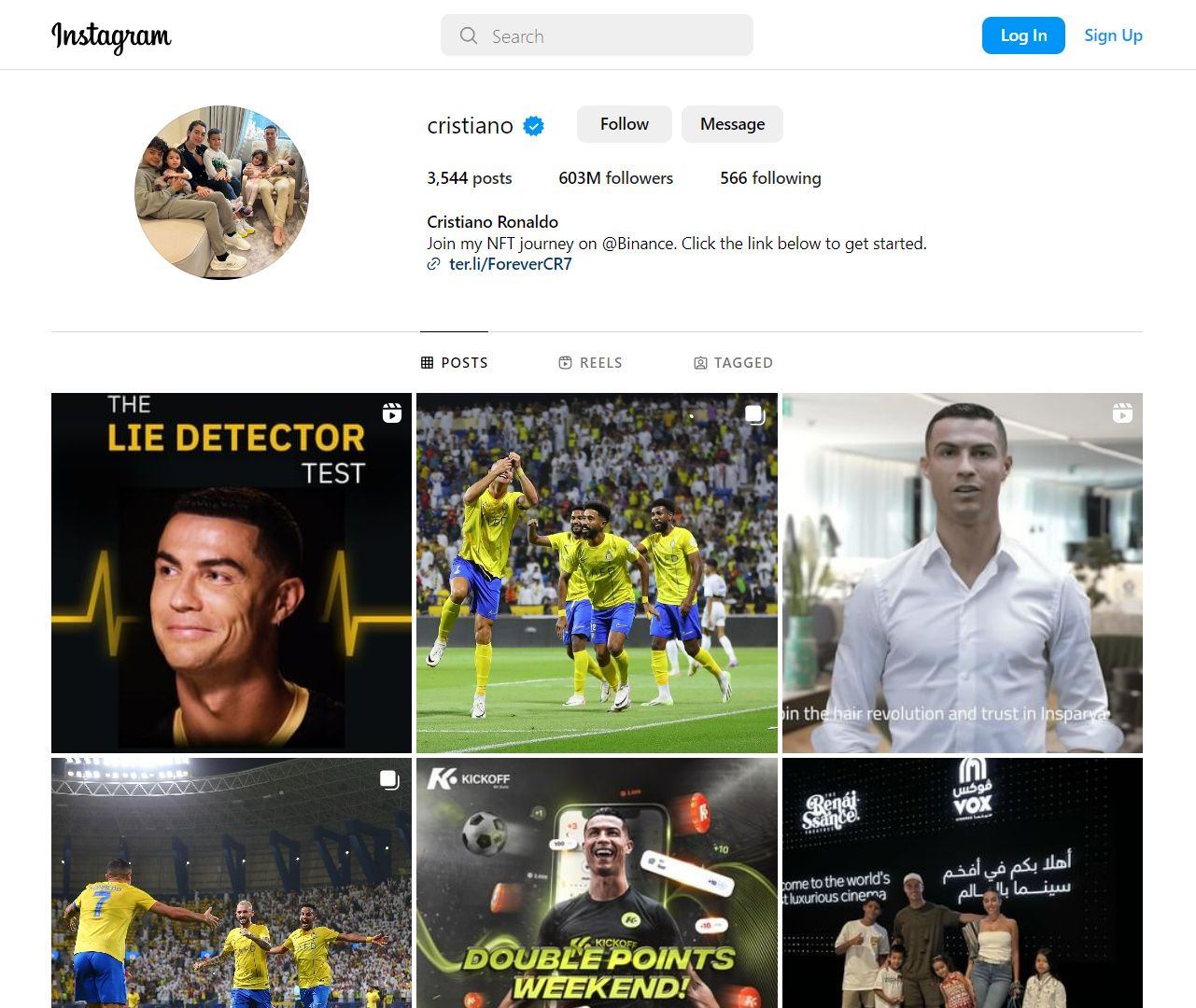 View of Cristiano Ronaldo Instagram without an Instagram account
