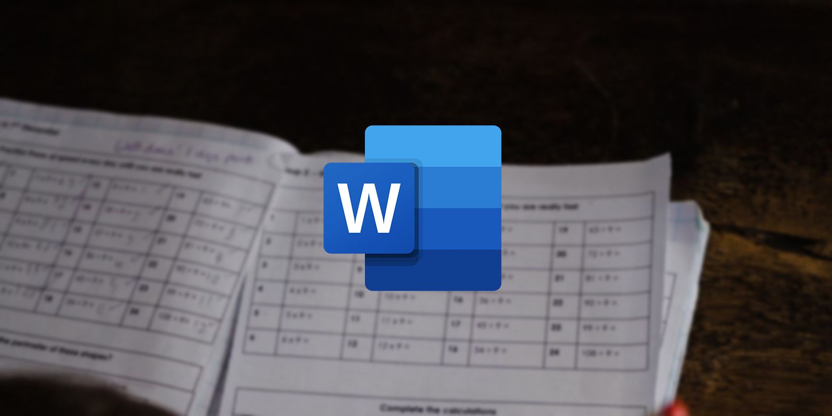 Word logo on calculation papers