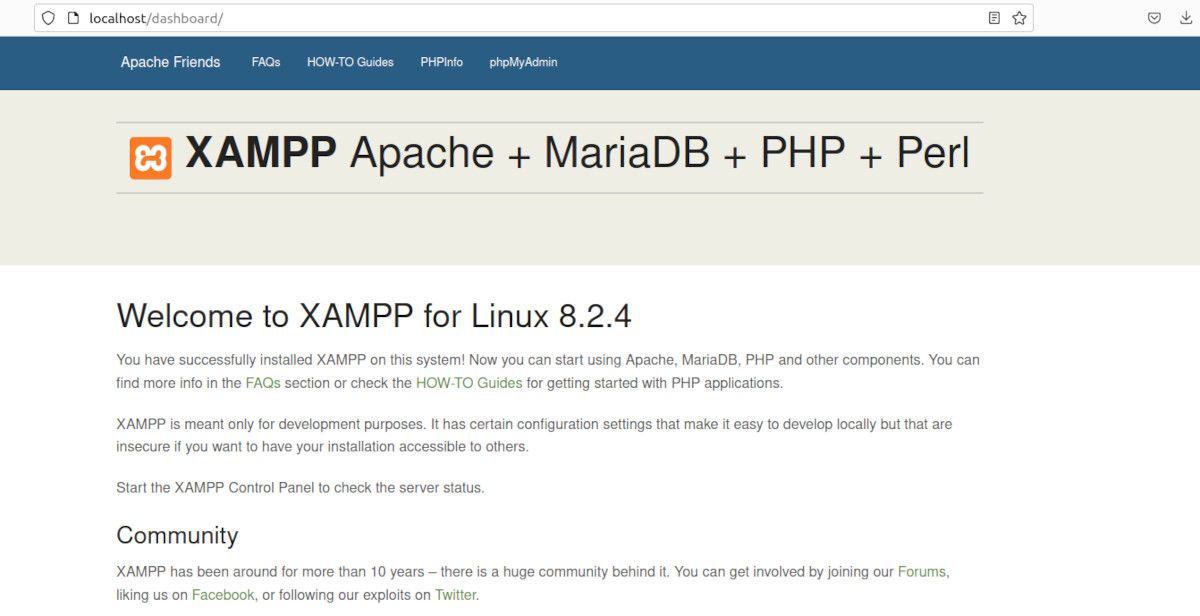 xampp localhost default installation page