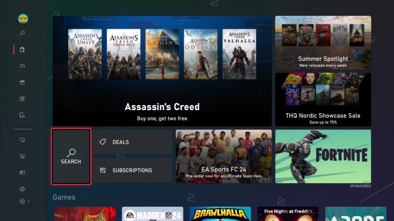 تصویری از صفحه اصلی فروشگاه Xbox در Xbox Series X