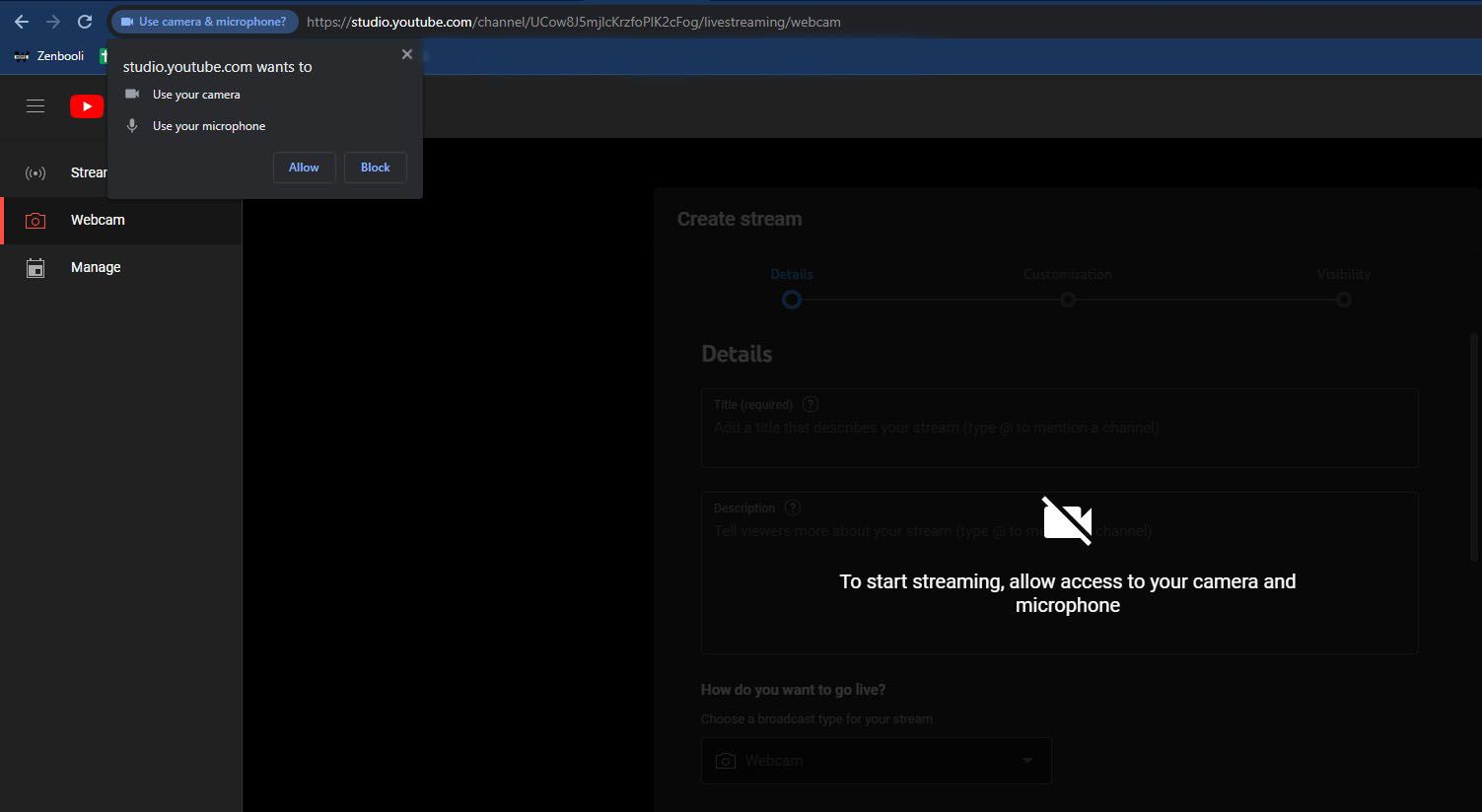 اجازه دسترسی به دوربین و میکروفون YouTube
