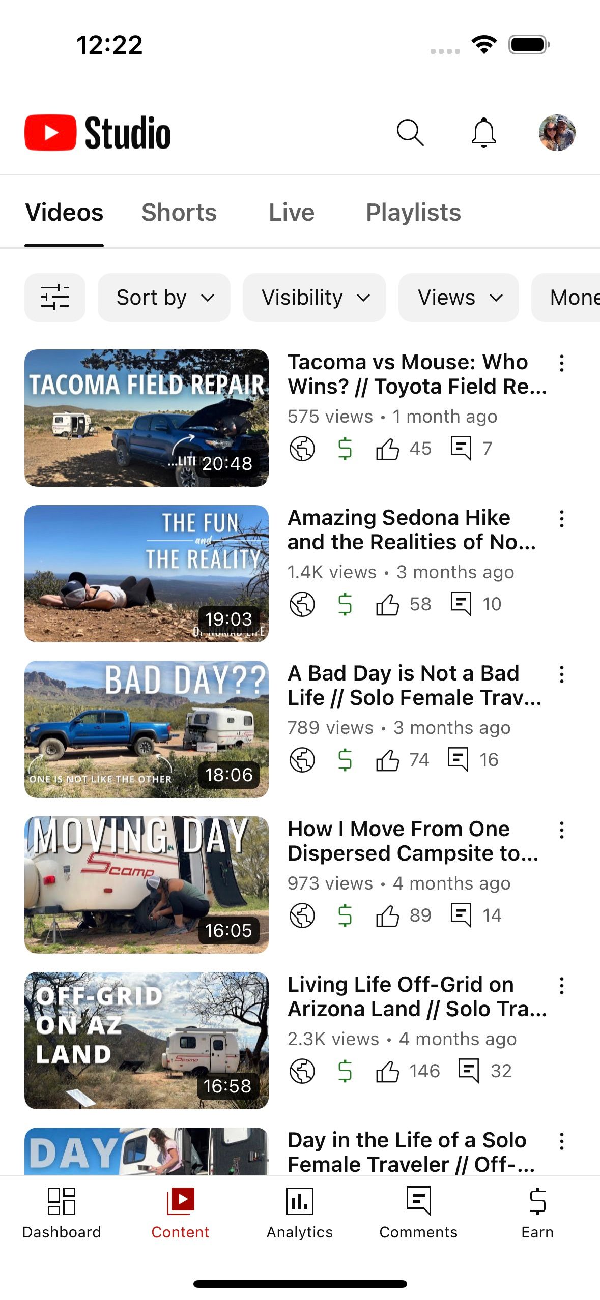 برنامه YouTube Studio برای محتوا باز شد