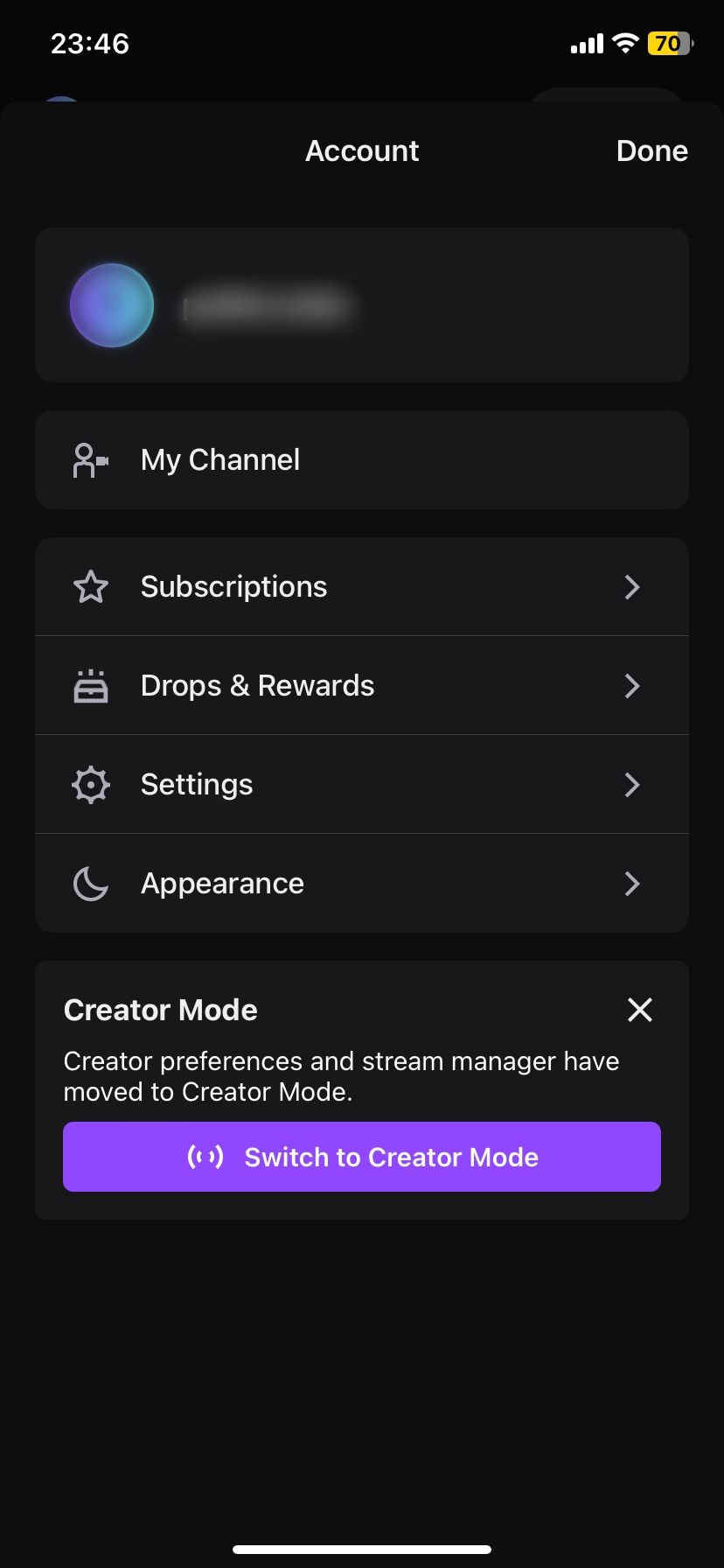 Twitch Account view page