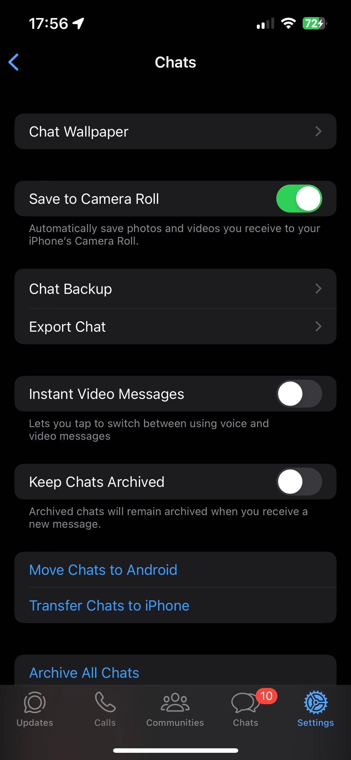 WhatsApp Chat Options