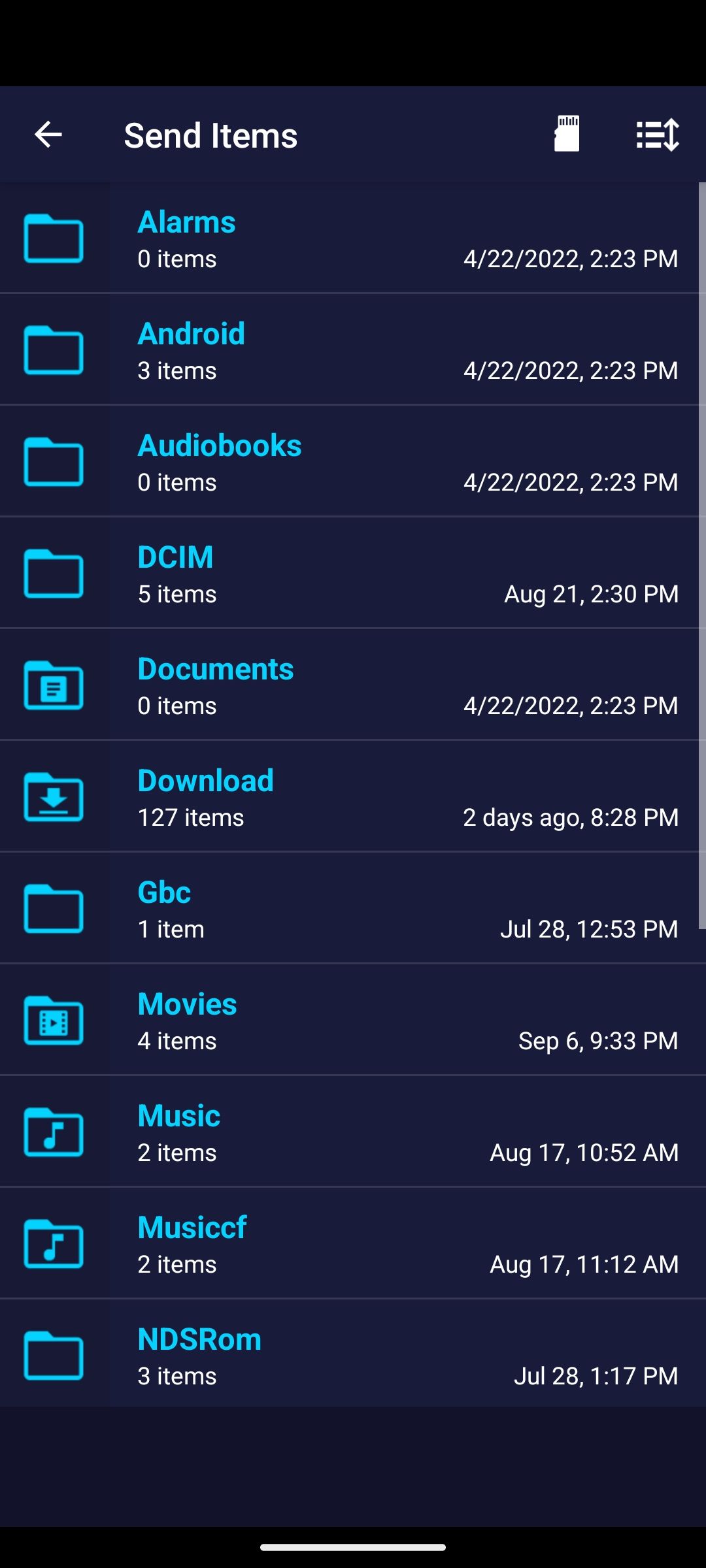 انتخاب فایل‌ها برای انتقال از تلفن Android به تلویزیون با استفاده از برنامه Send Files to TV