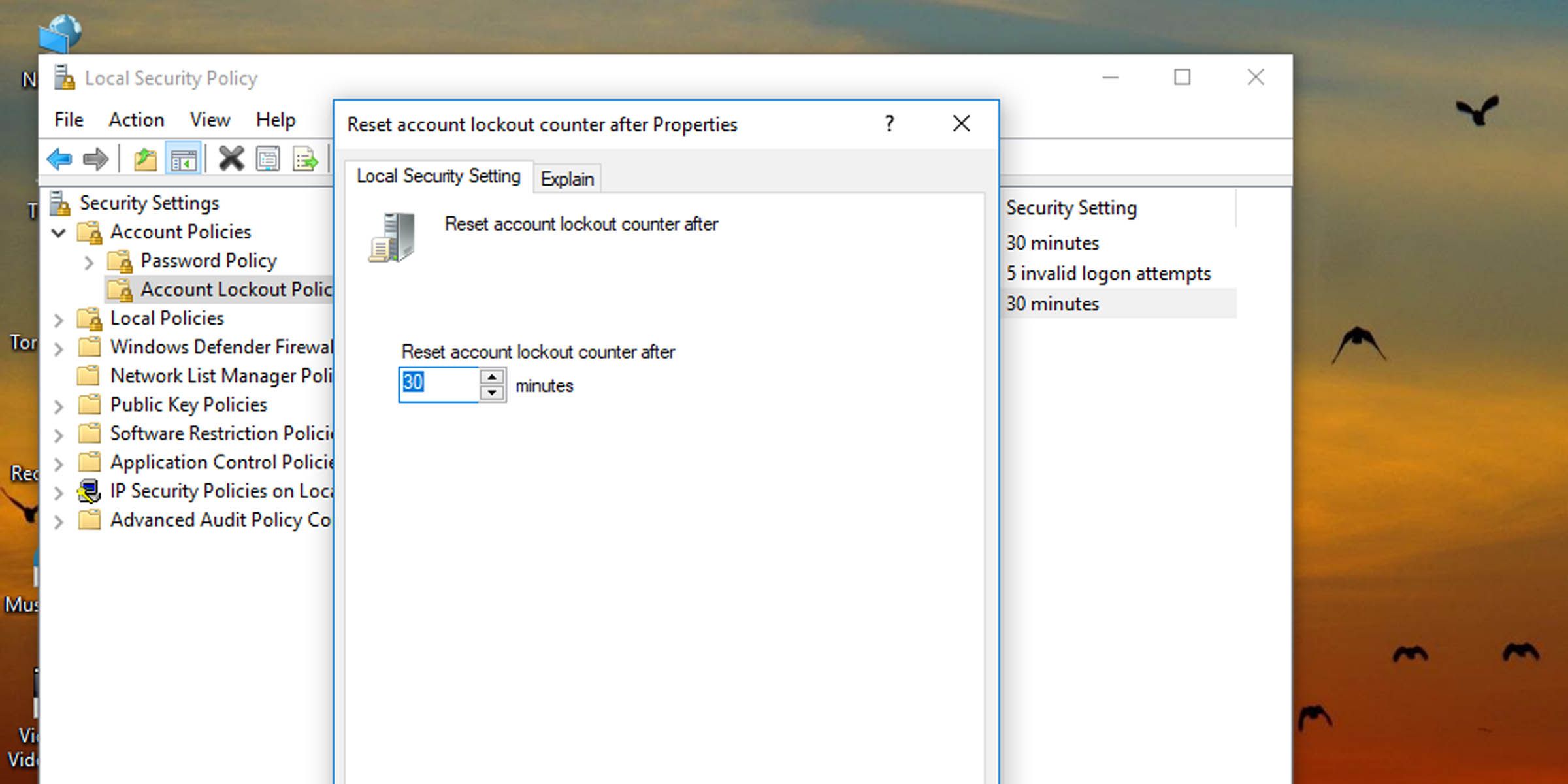 Установите таймер сброса входа в систему для учетной записи Windows