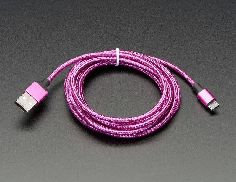 Cabo USB A para Micro B trançado rosa e roxo