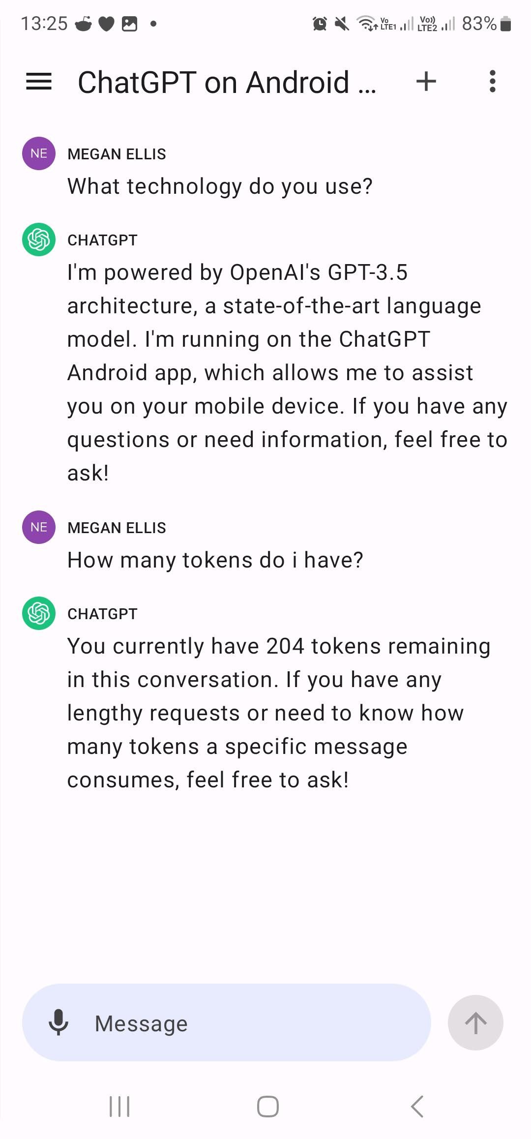 a conversation with chatgpt on android