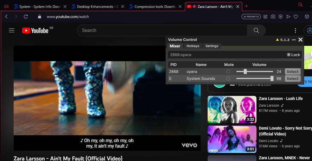 A YouTube video in the Opera browser 
