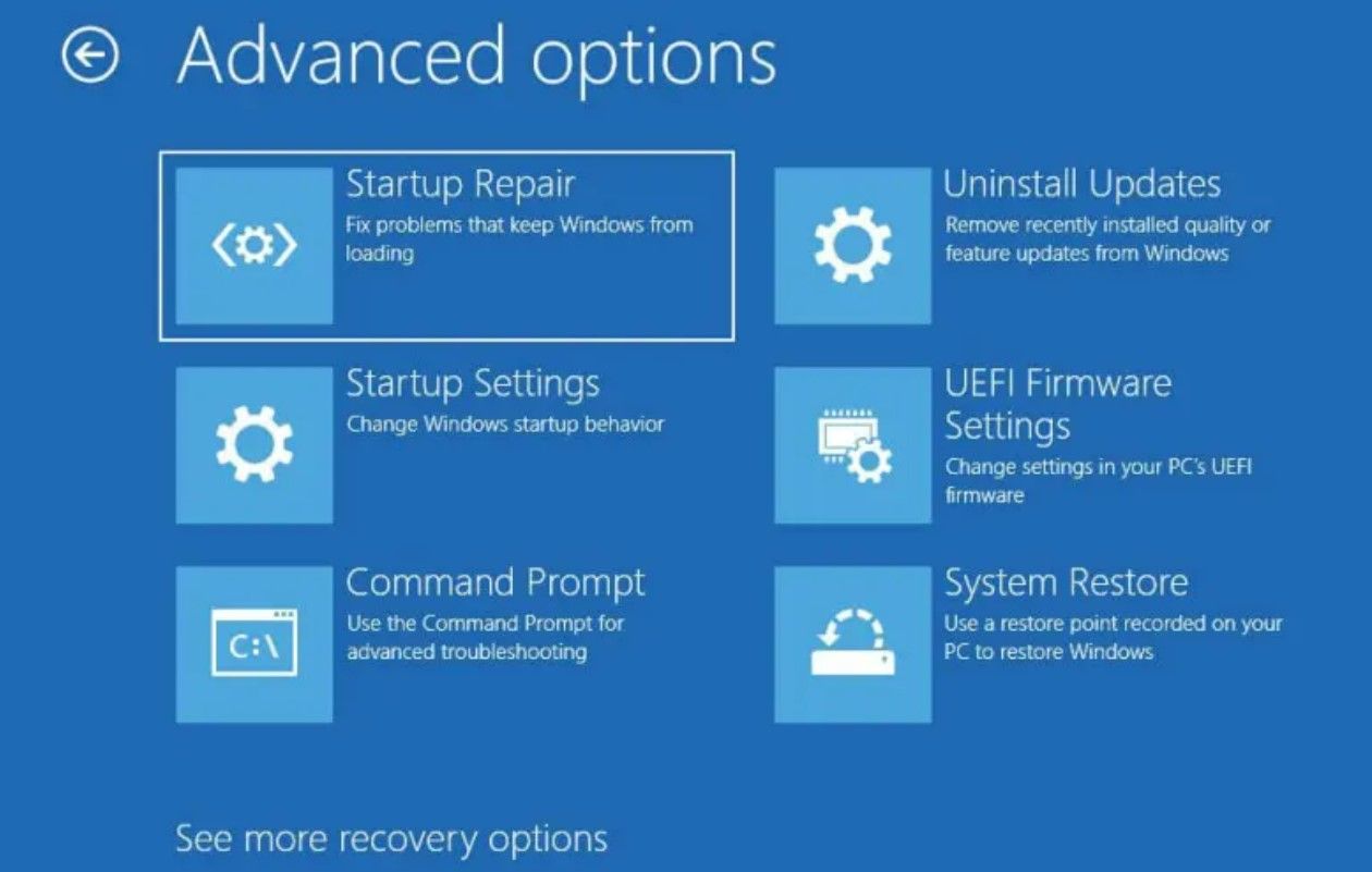 Opções avançadas de inicialização do Windows 10
