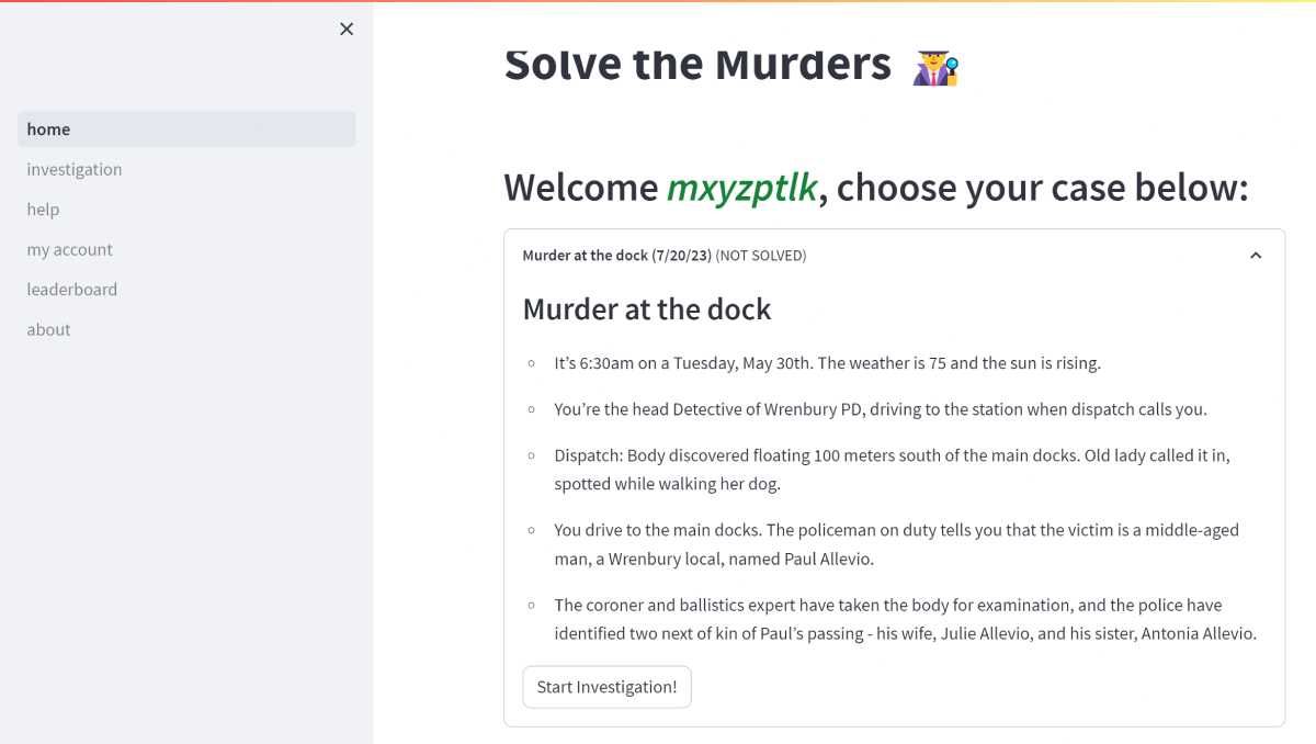 Em Solve the Murders, você interpreta um detetive que conversa com suspeitos de IA em um mistério de assassinato para descobrir quem é o assassino