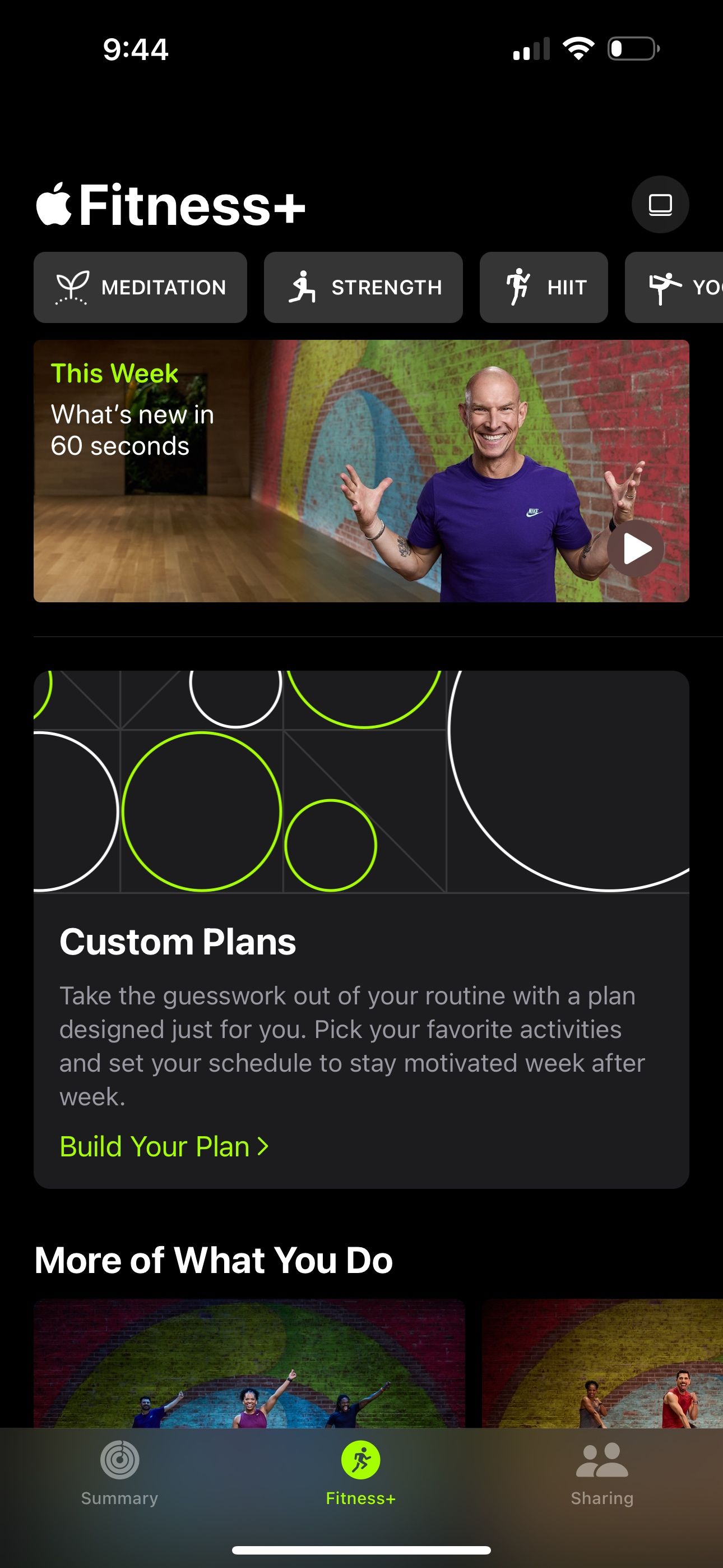 تب Apple Fitness+ با بنر Custom Plans