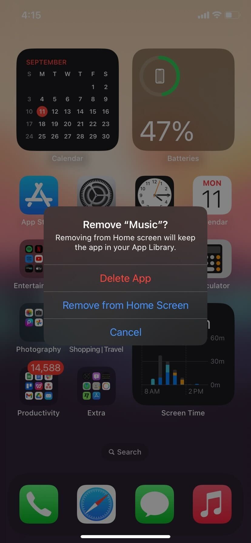 Opção de exclusão do aplicativo Apple Music