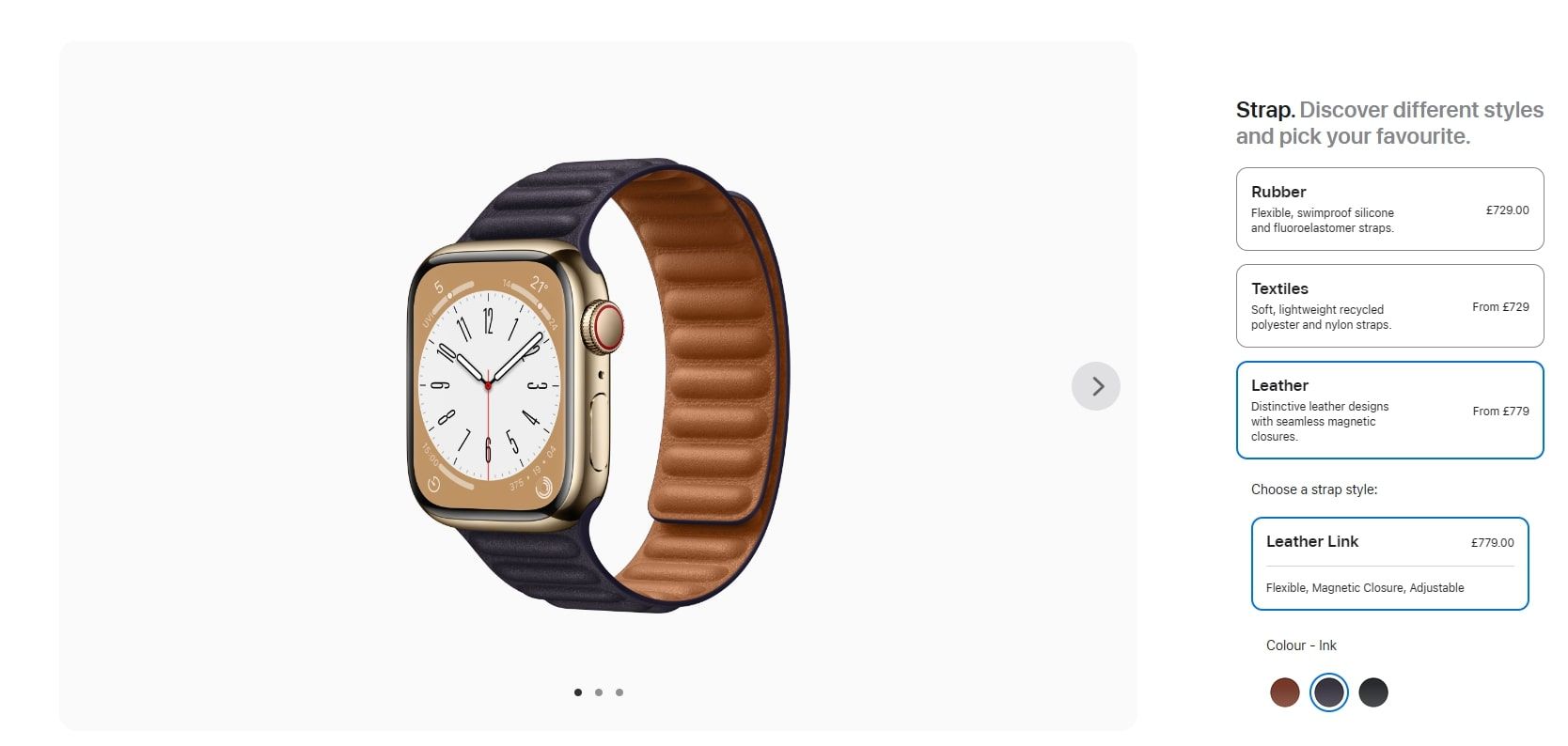 screenshot of apple watch 8 customization page