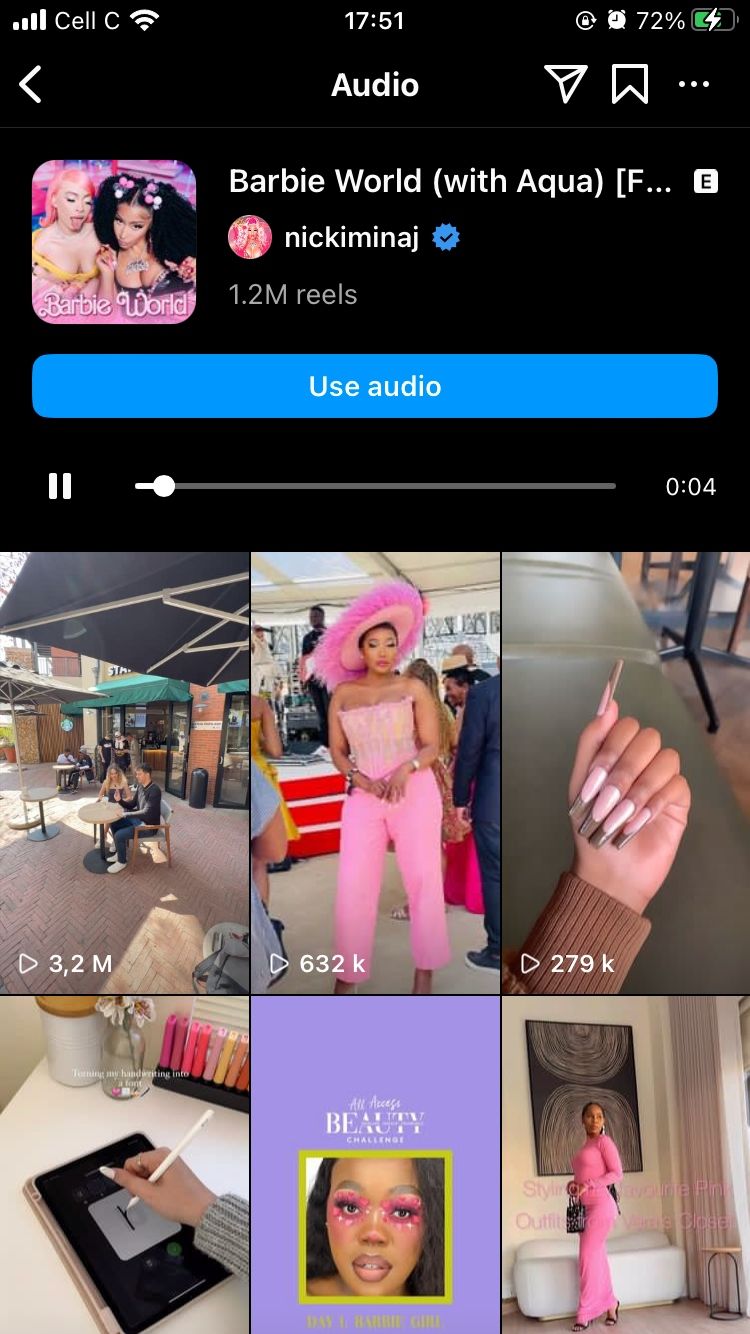 Barbie world audio page on Instagram