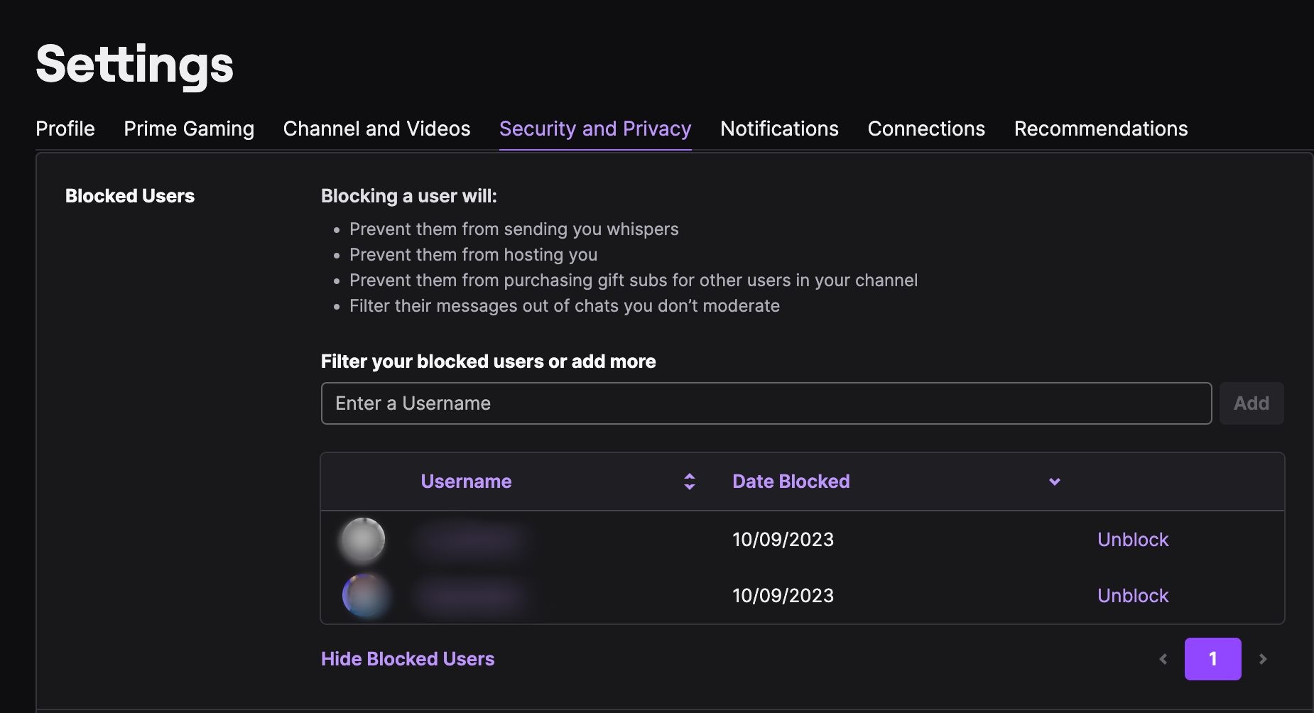Viewing blocked users on Twitch