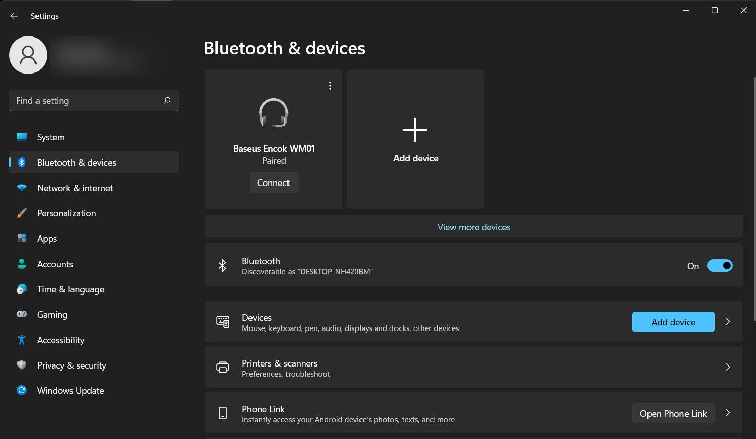 Enabling bluetooth in Windows 11