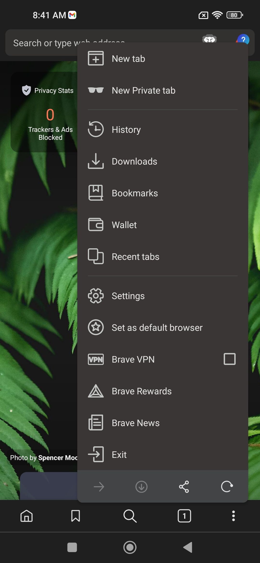 Brave Browser showing menu options