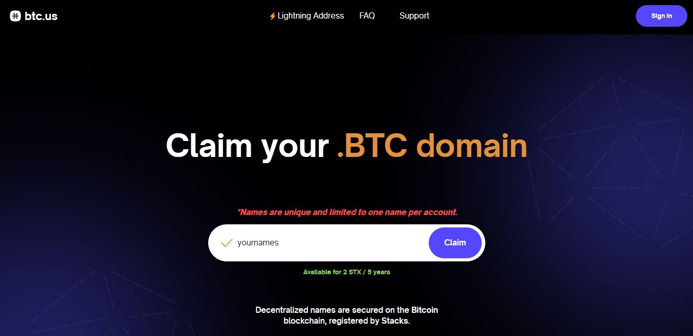 اسکرین شات از دامنه های btc در BTC US