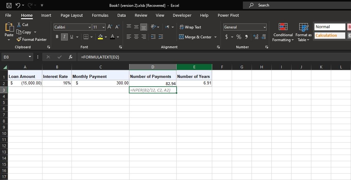 Calculating number of loan payments with NPER in Excel