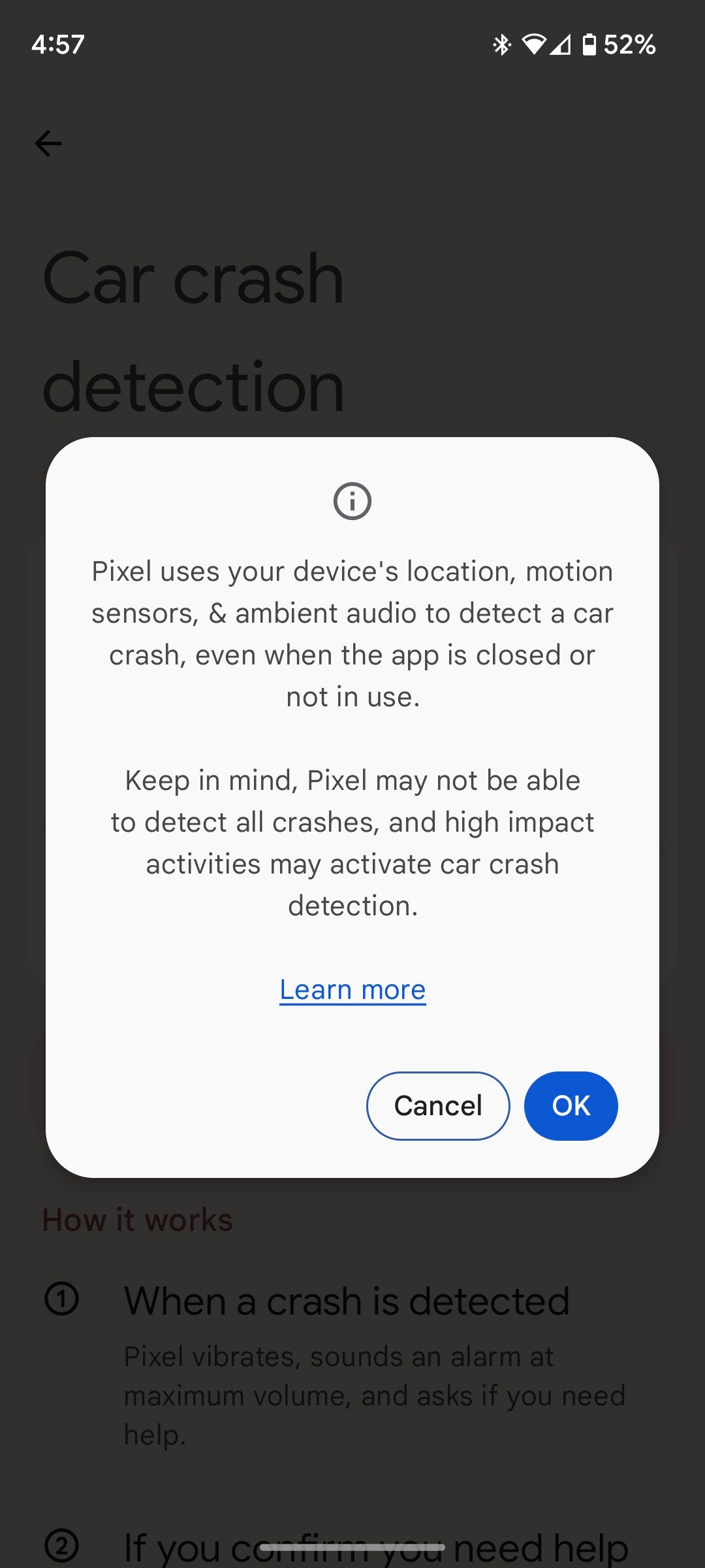 قبل از فعال کردن تصادف خودرو در تلفن Pixel شناسایی شده است