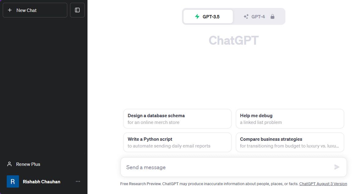 Скриншот веб-сайта ChatGPT