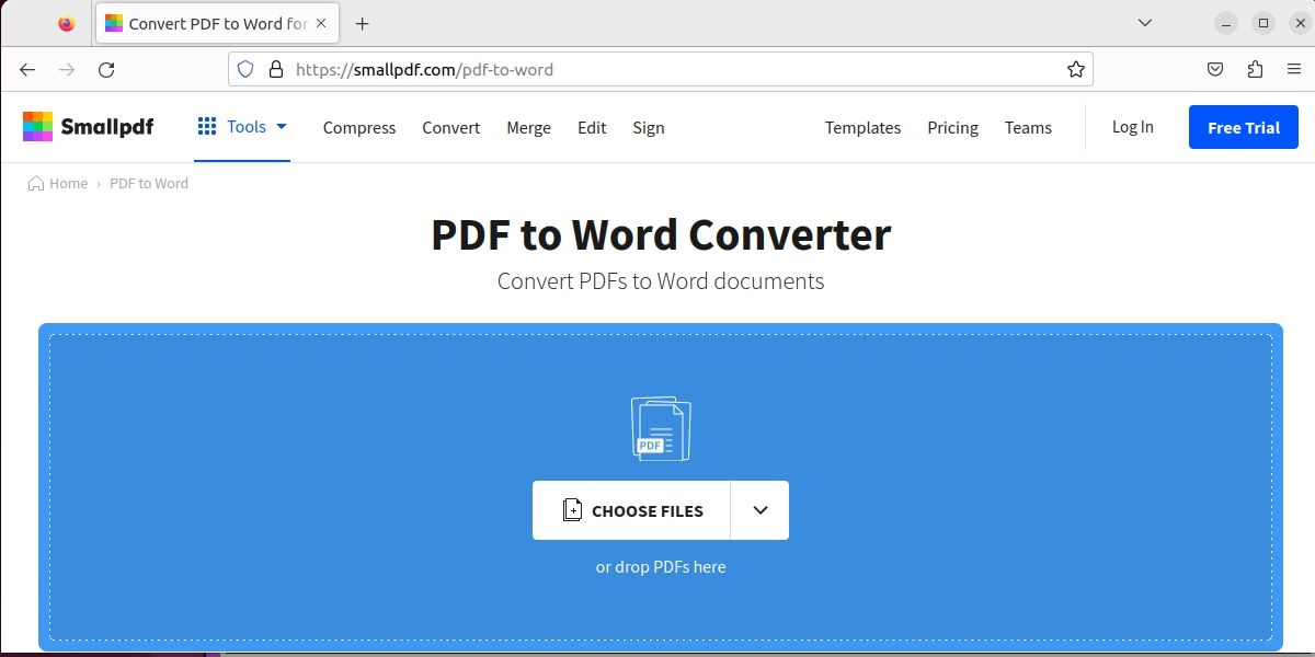 Convertendo PDF para Word usando Smallpdf Linux