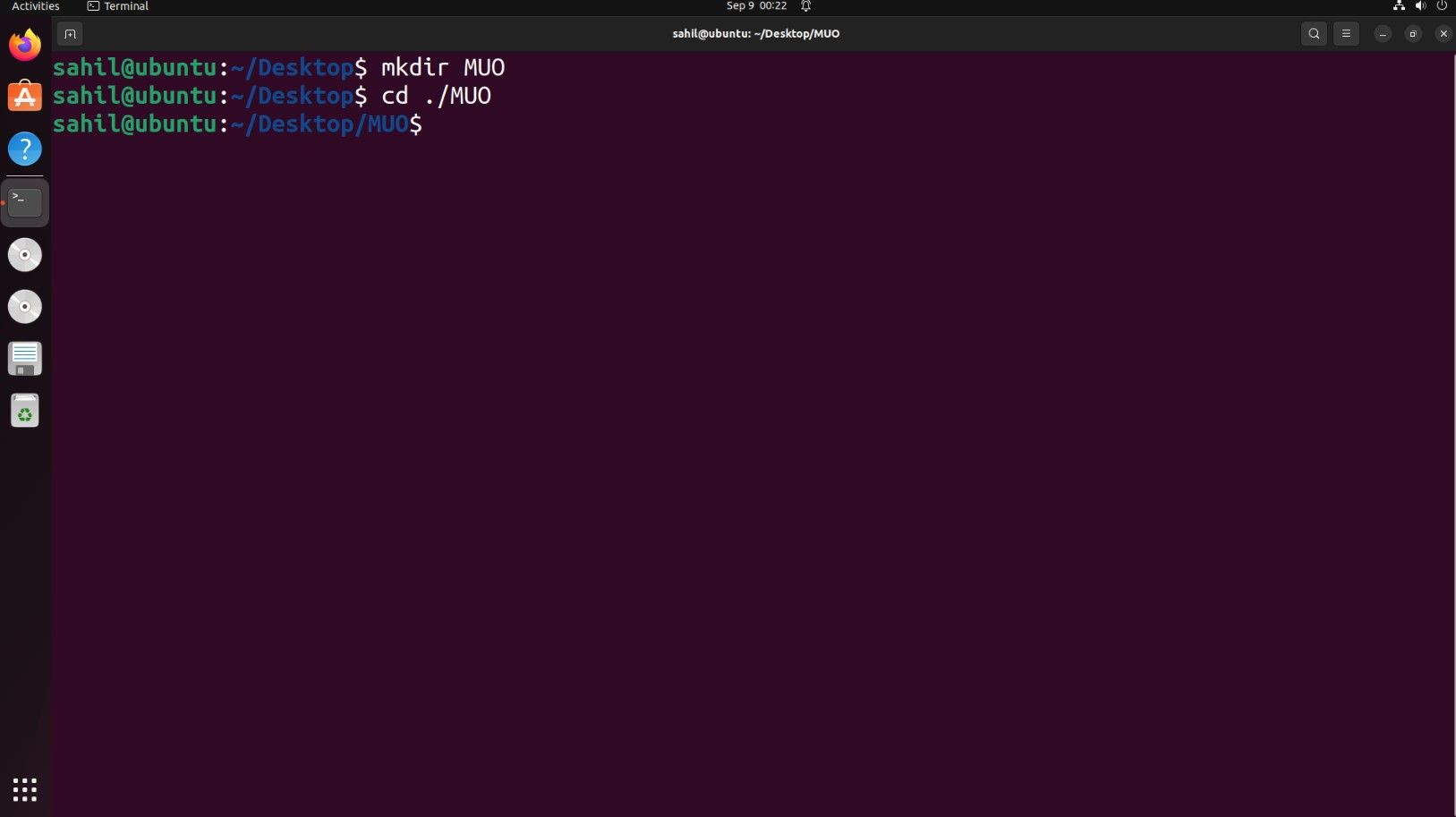 Comandos do terminal Linux mostrando o uso do comando mkdir