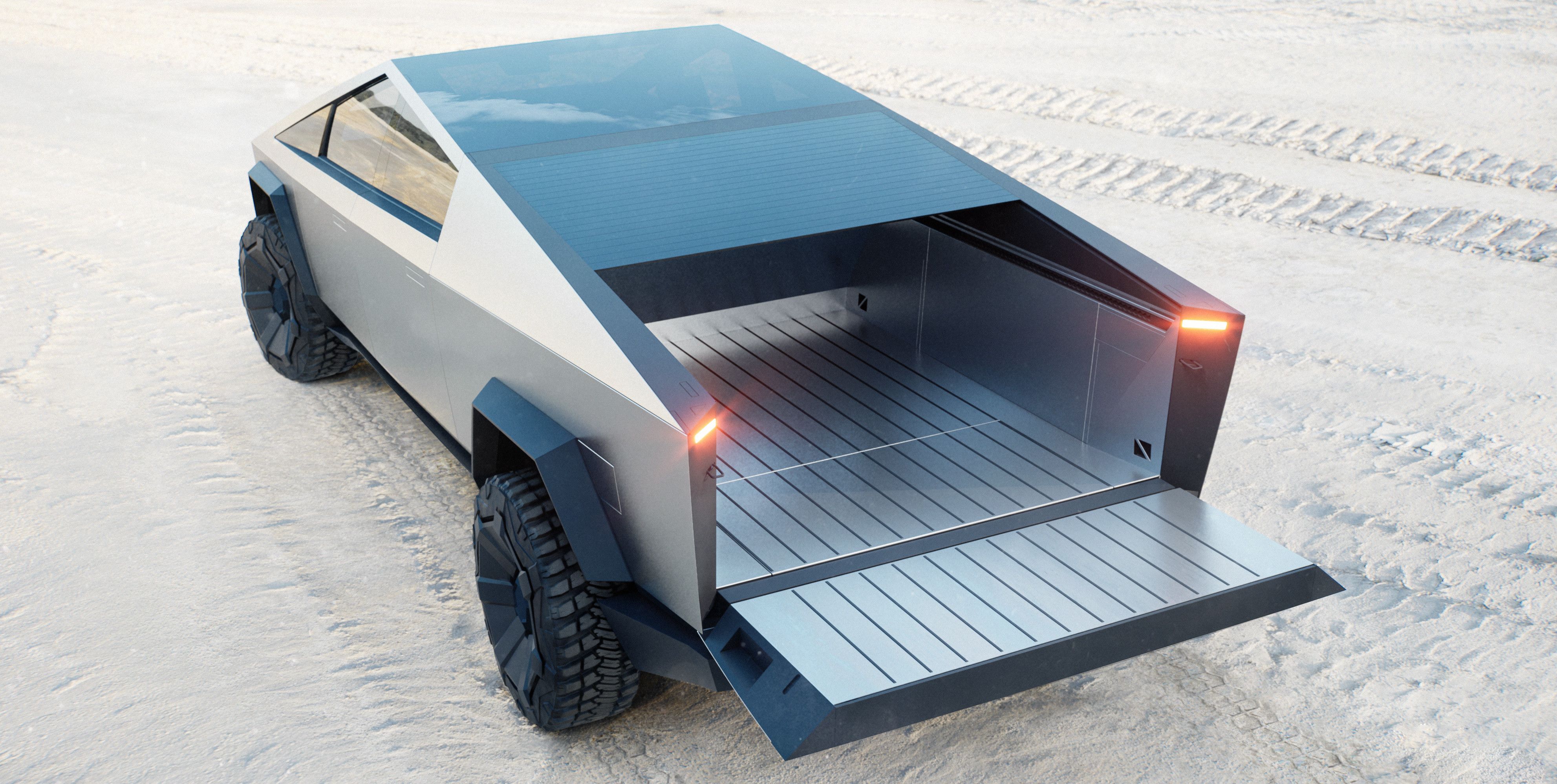 Tesla Cybertruck with opening tailgate