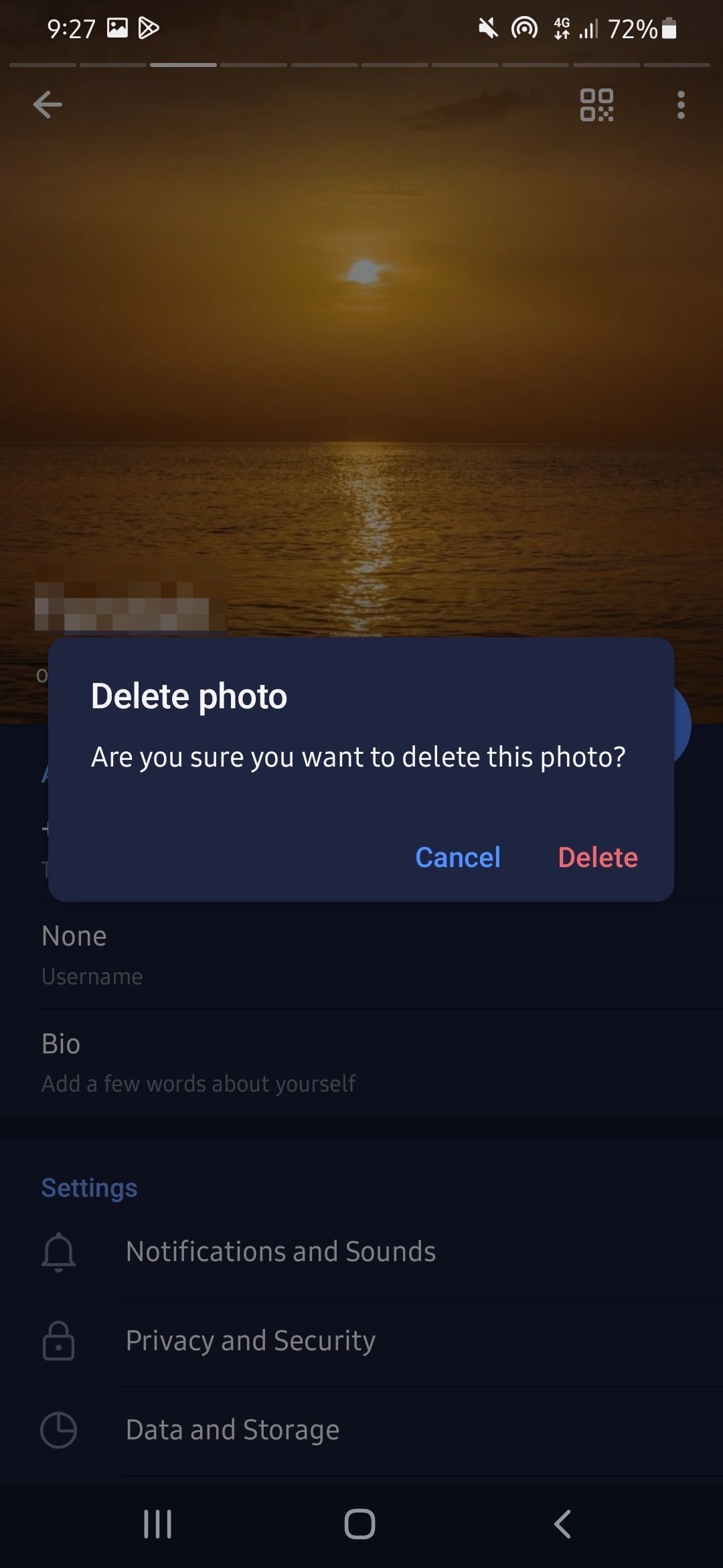 درخواست حذف عکس پروفایل تلگرام اندروید