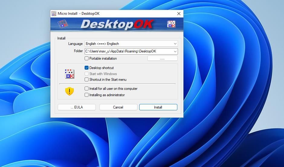 The DesktopOK setup window
