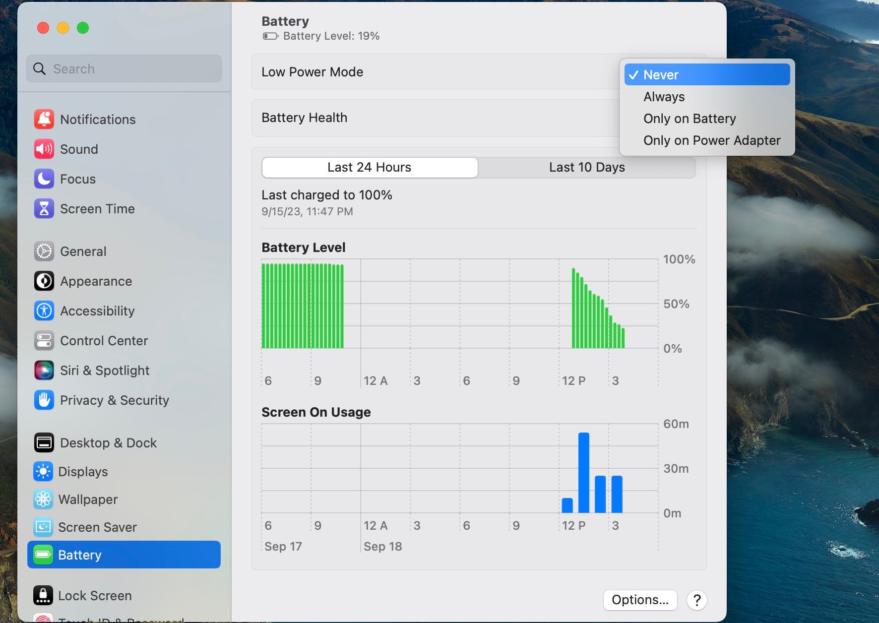 Disable Low Power Mode on Mac