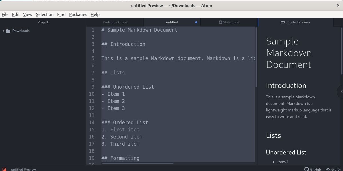 ویرایش کد در Atom Linux