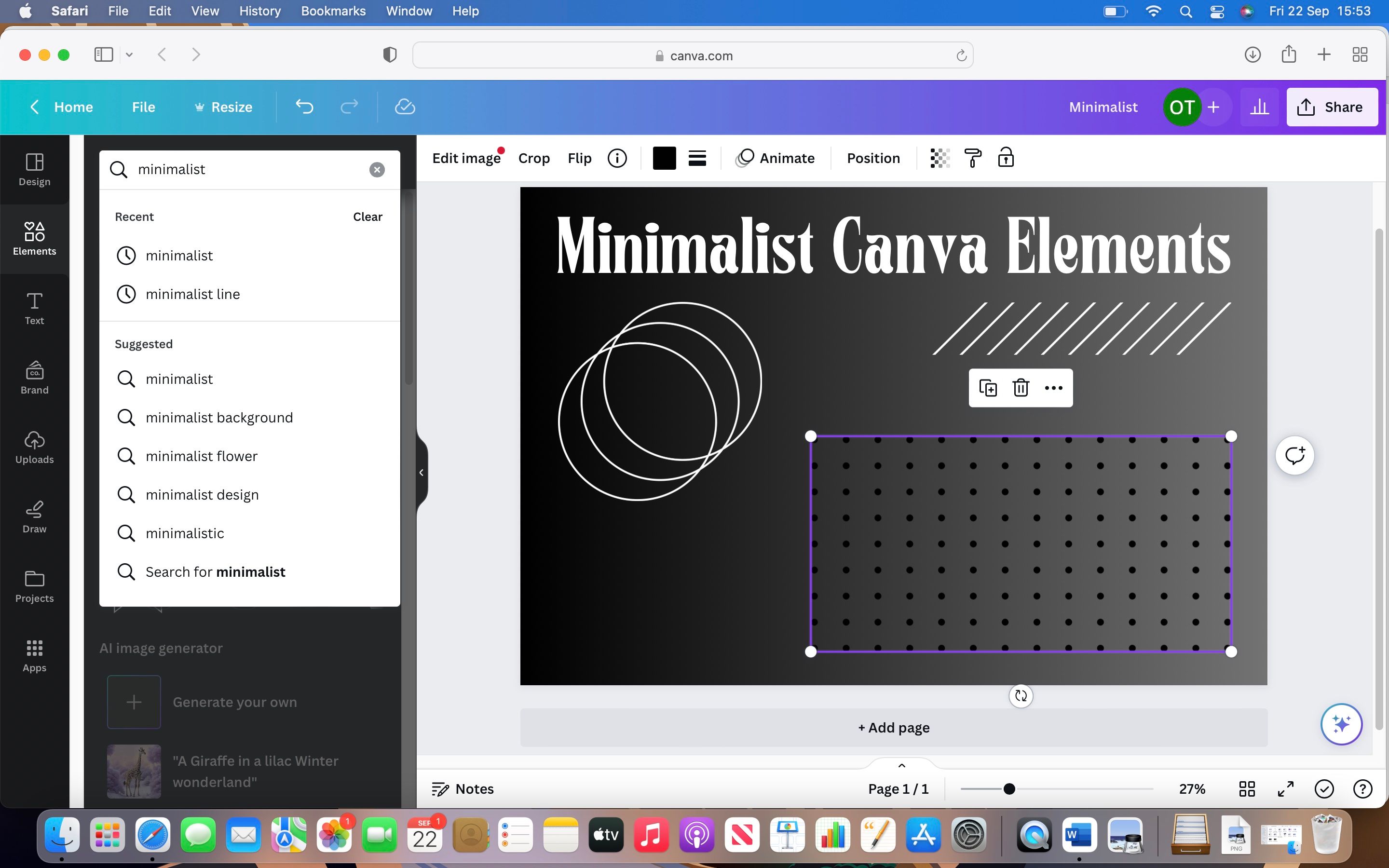 A screenshot displaying the element search bar in canva, showing a variety of different graphics comprised of basic shapes and geometric patterns.