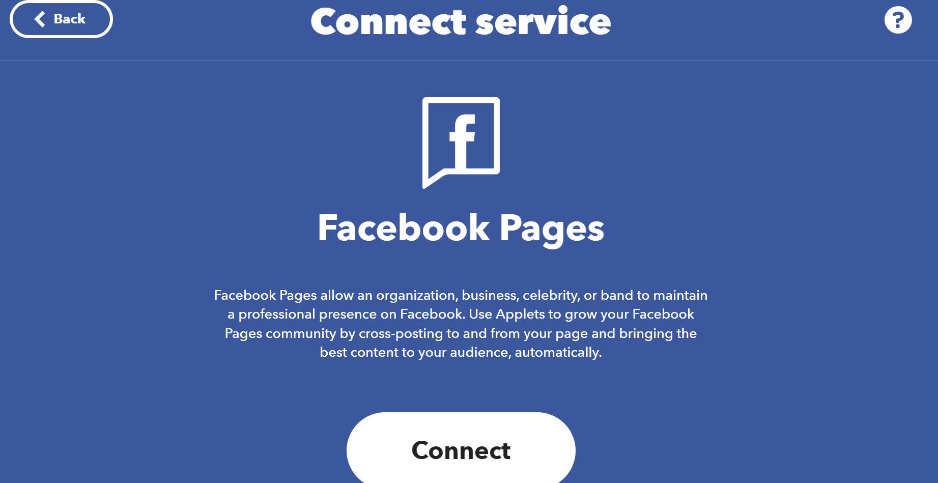 صفحه اتصال صفحات فیس بوک-IFTTT
