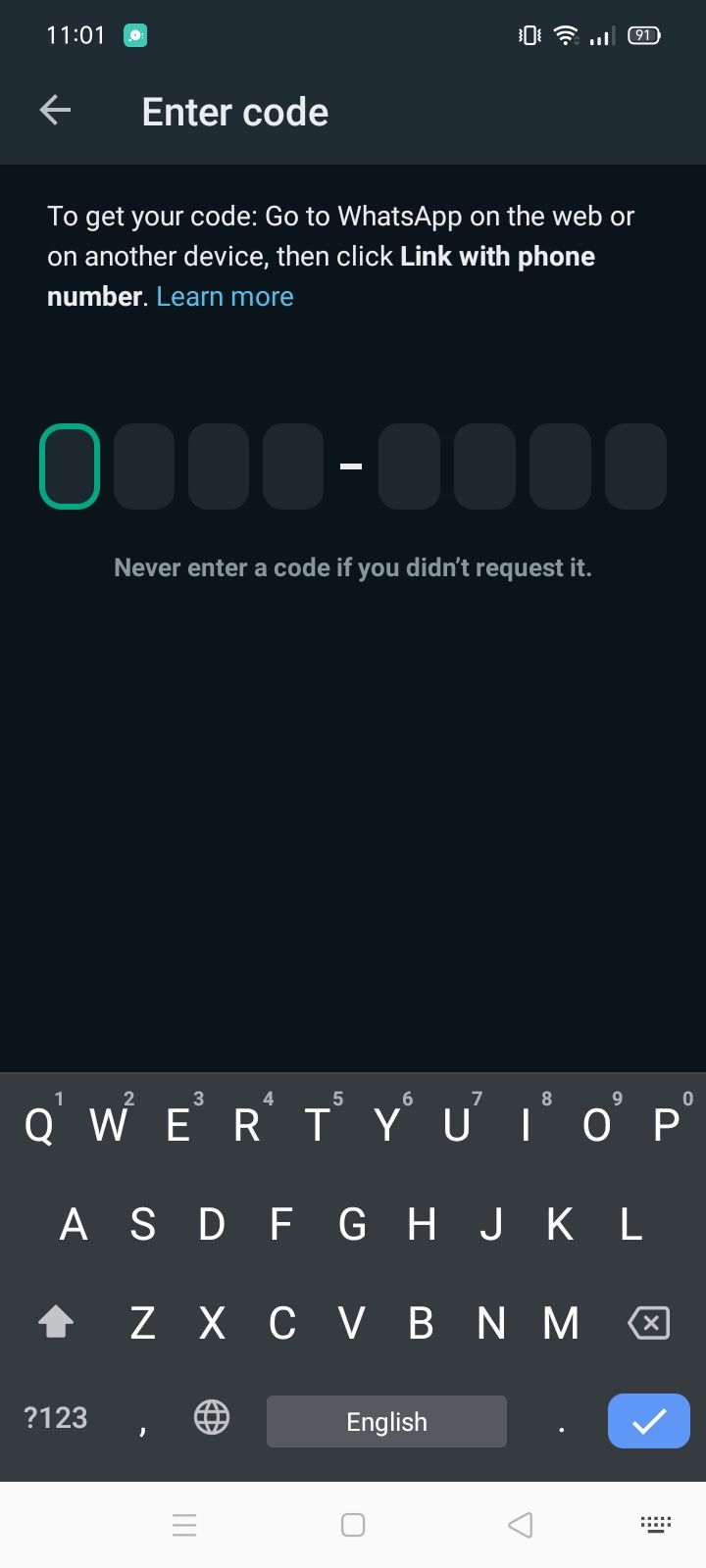 field to enter the code to link device using a phone number