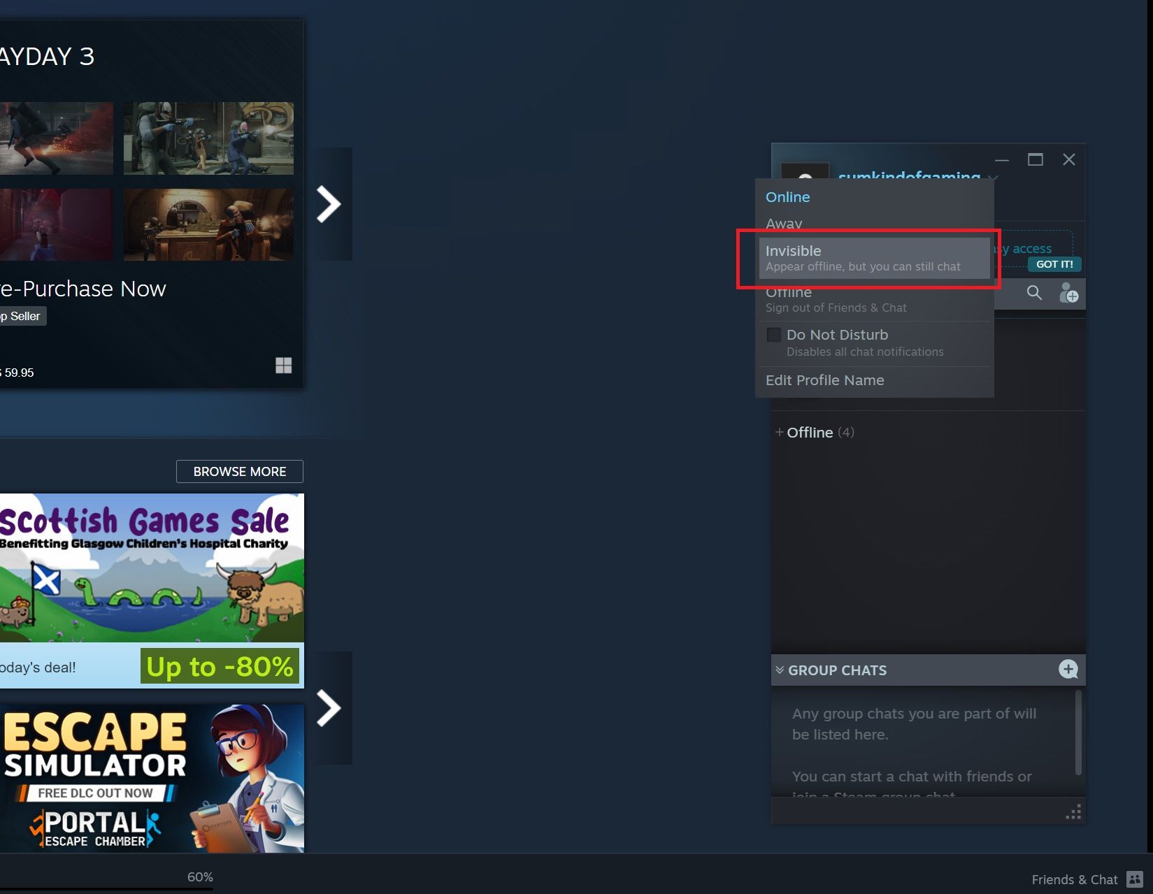 Friends and Chat Popup Invisible Mode Steam