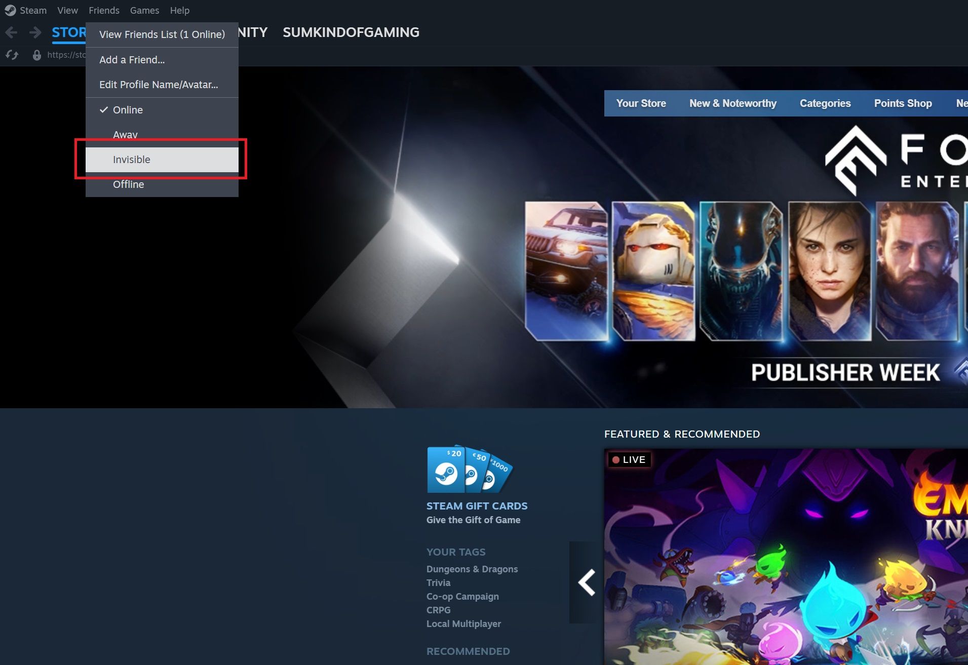 Friends Section of Steam Toolbar Invisible Mode