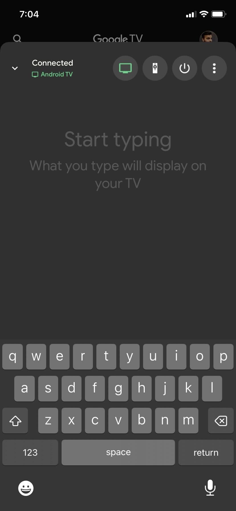Opção de teclado do aplicativo Google TV