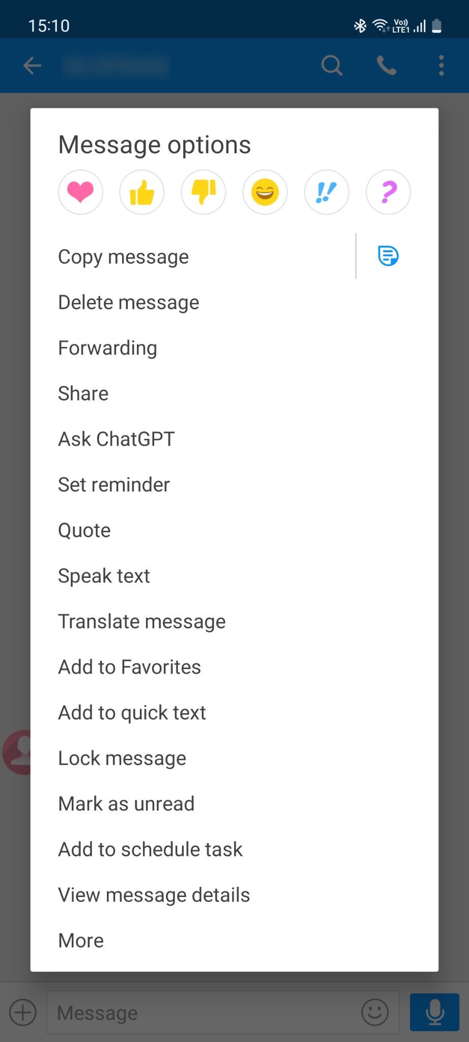 Handcent Next SMS Messenger Message options