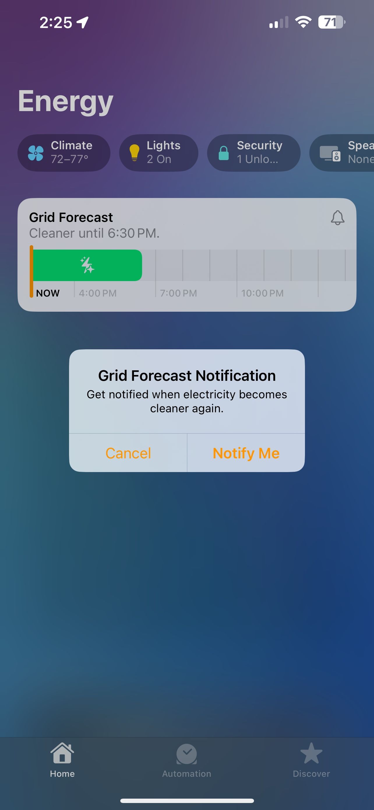 برنامه Home iOS 17 Grid Forecast Notifications Prompt