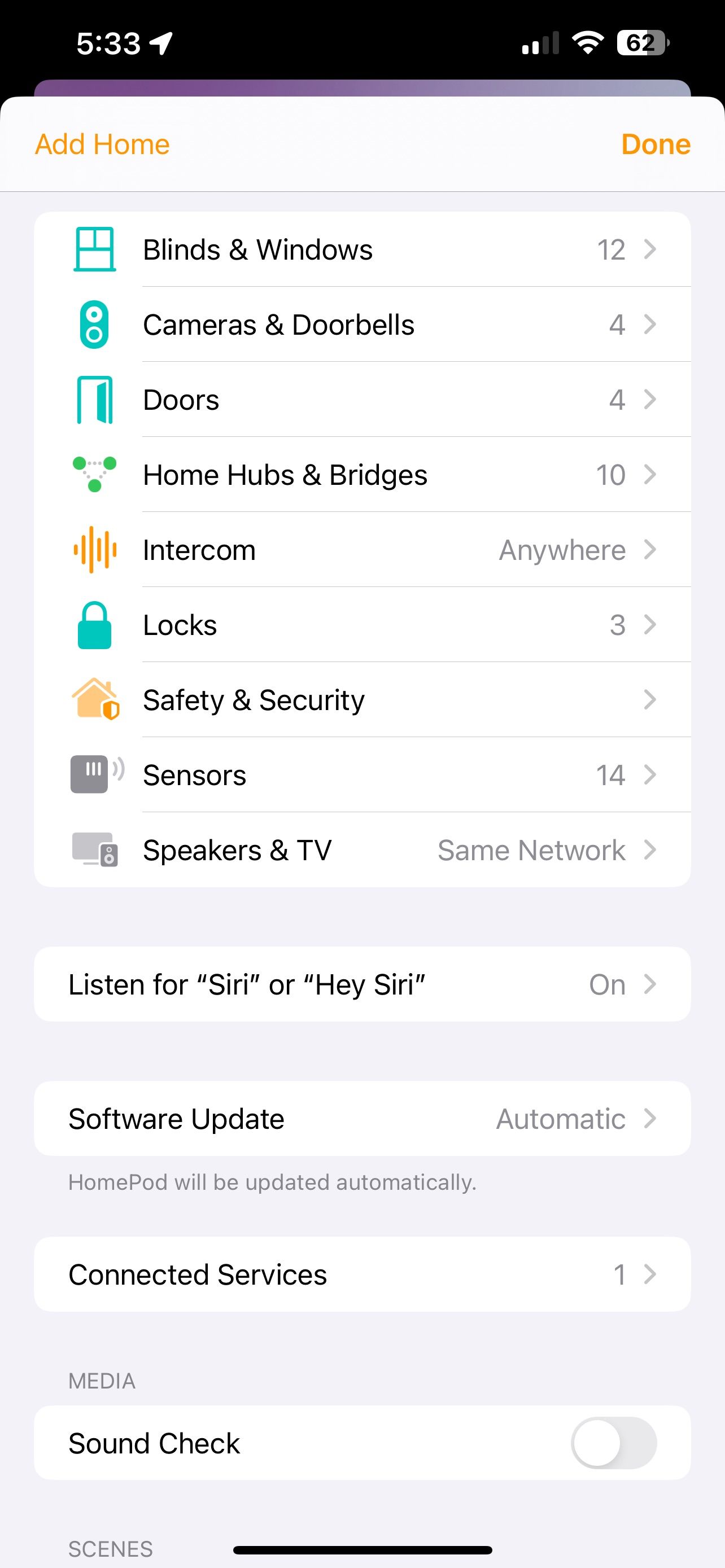 منوی تنظیمات Home App iOS 17 Home