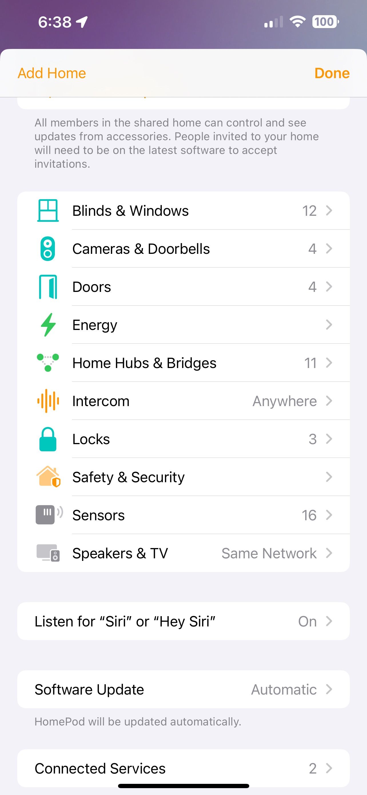 منوی تنظیمات Home App iOS 17 Home