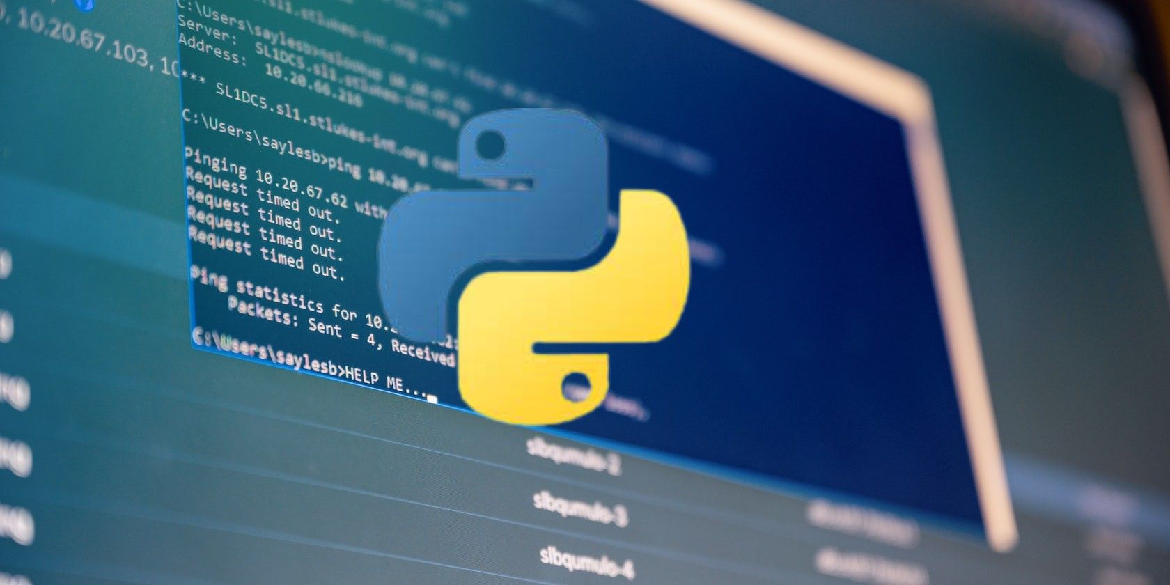 Computer's terminal with Python logo overlaid