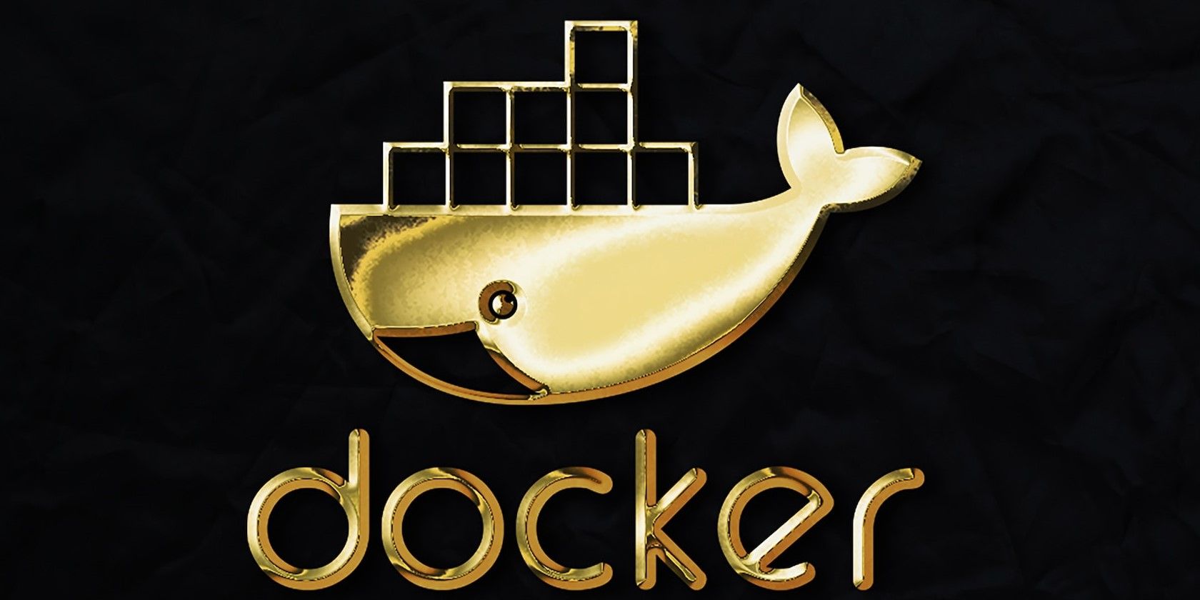 Golden docker logo on a black background